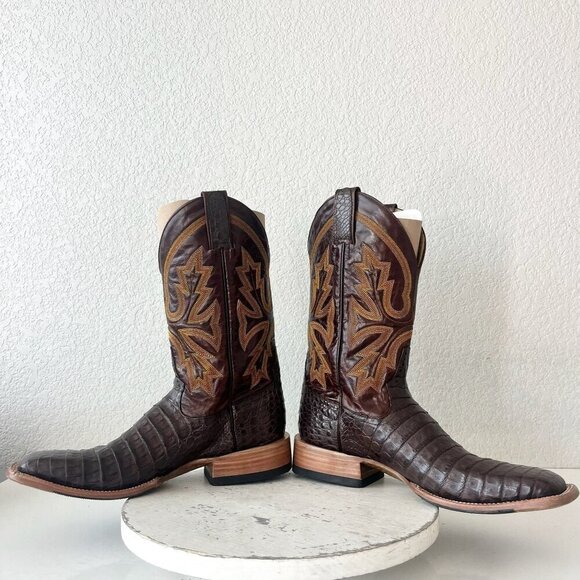 Rod Patrick Mens Cowboy Boots 12AAA Brown Caiman Leather Western Square Toe - Picture 7 of 12